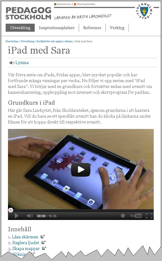 Skärmavbild från Pedagog Stockholm.