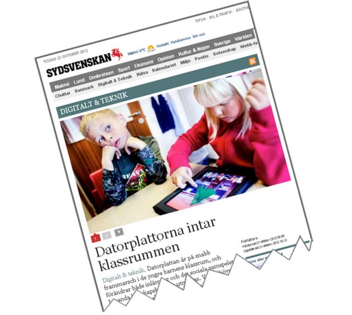 Skärmbild från Sydsvenskans artikel om datorplattor.