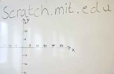 Scratch står på whiteboard.