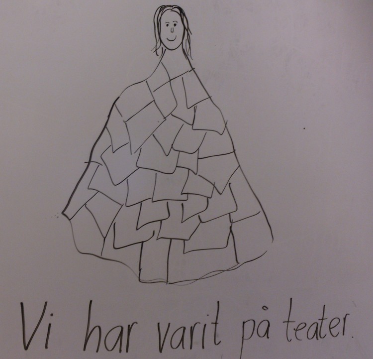 Teckning av person på whiteboard.