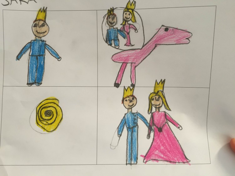 Teckningar av prins och prinsessa.