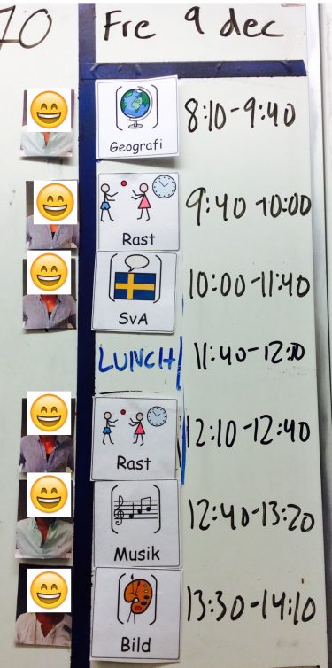 Bildstöd visar dagens schema.