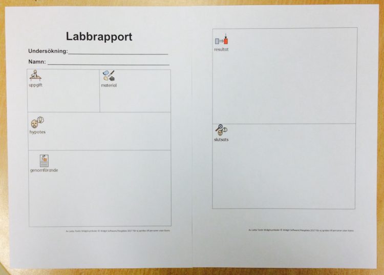 Tabell och stödmaterial för hur man skriver labbrapport.