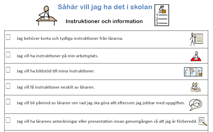 Såhär vill jag ha det i skolan u2013 material med bildstöd för att