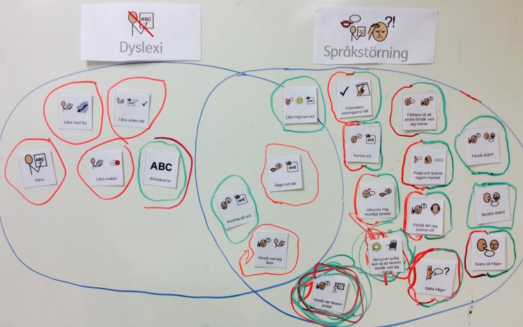 Cirklar med dyslexi och språkstörning i varsin.