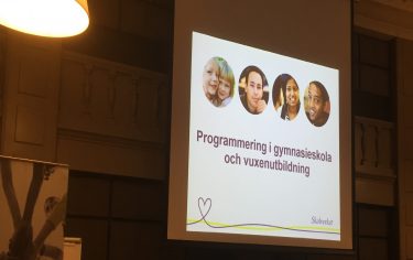 Projicerad presentation från Skolverket på duk.