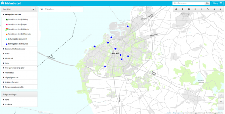 Kartbild över Malmö från dator.