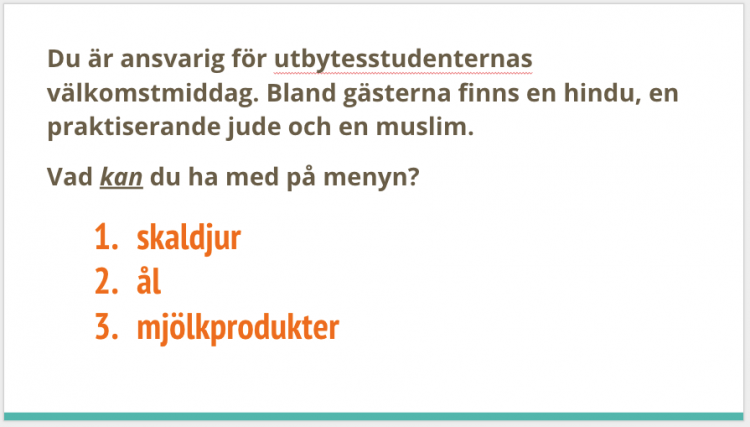 Skylt med frågor om meny.