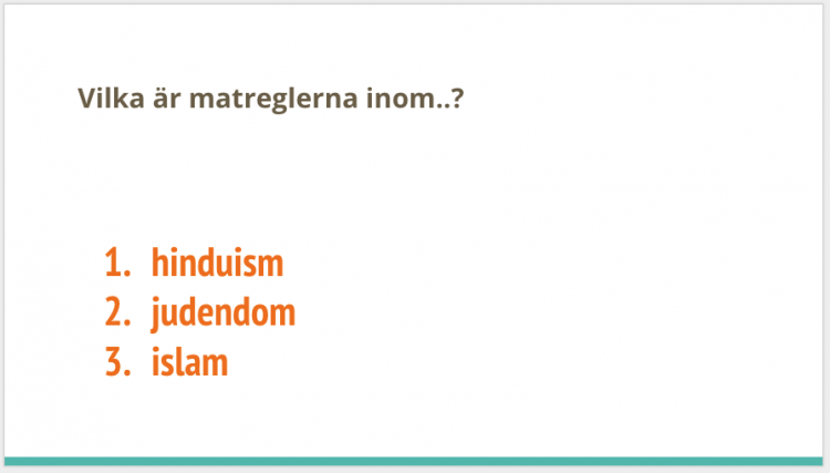 Skylt med frågan om matregler inom hinduism, judendom och islam.