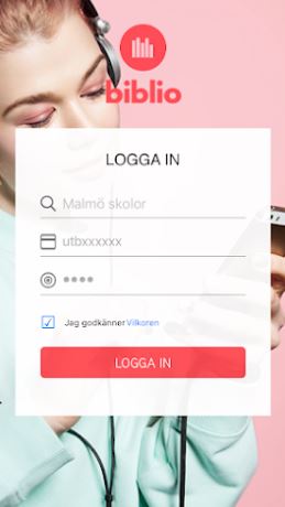 Skärmavbild på inlogget till appen Biblio.