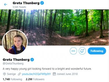 Greta Thunberg anekterar Donald Trump förminskande omdöme som twitterbio.