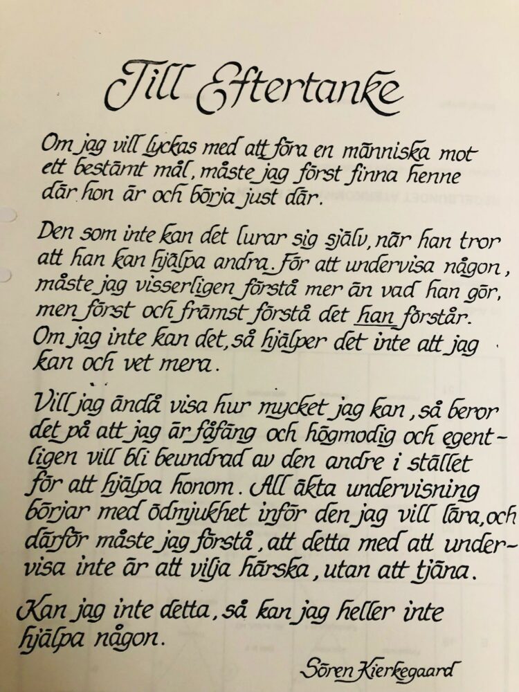 Handskriven text med rubriken "Till eftertanke".