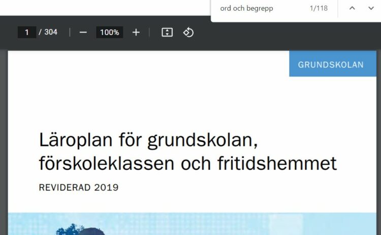 Skärmdump med texten "Läroplan för grundskolan, förskoleklassen och fritidshemmet".