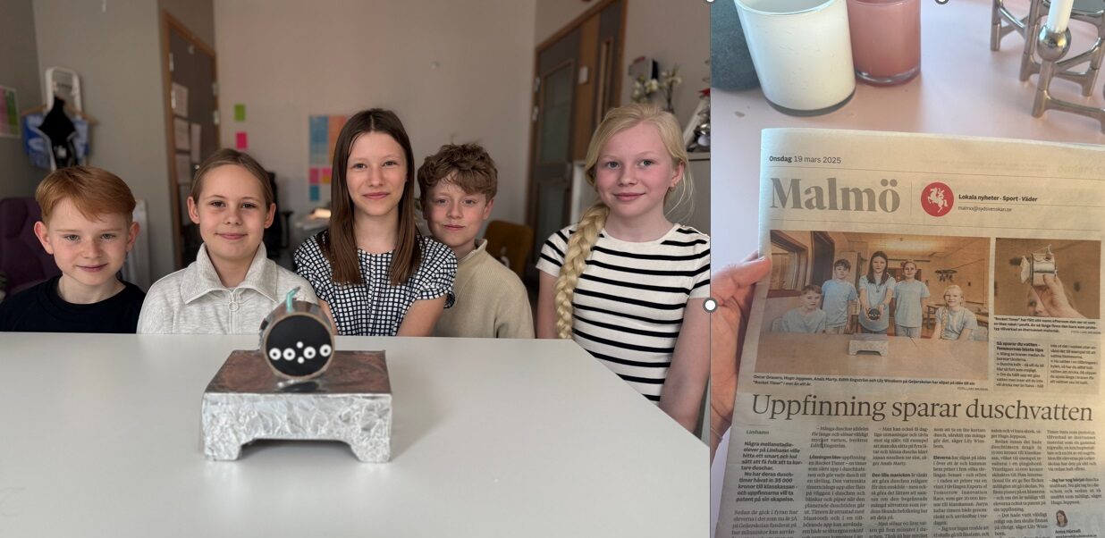 Stolta elever visar upp sin innovation, Rocket-timer.