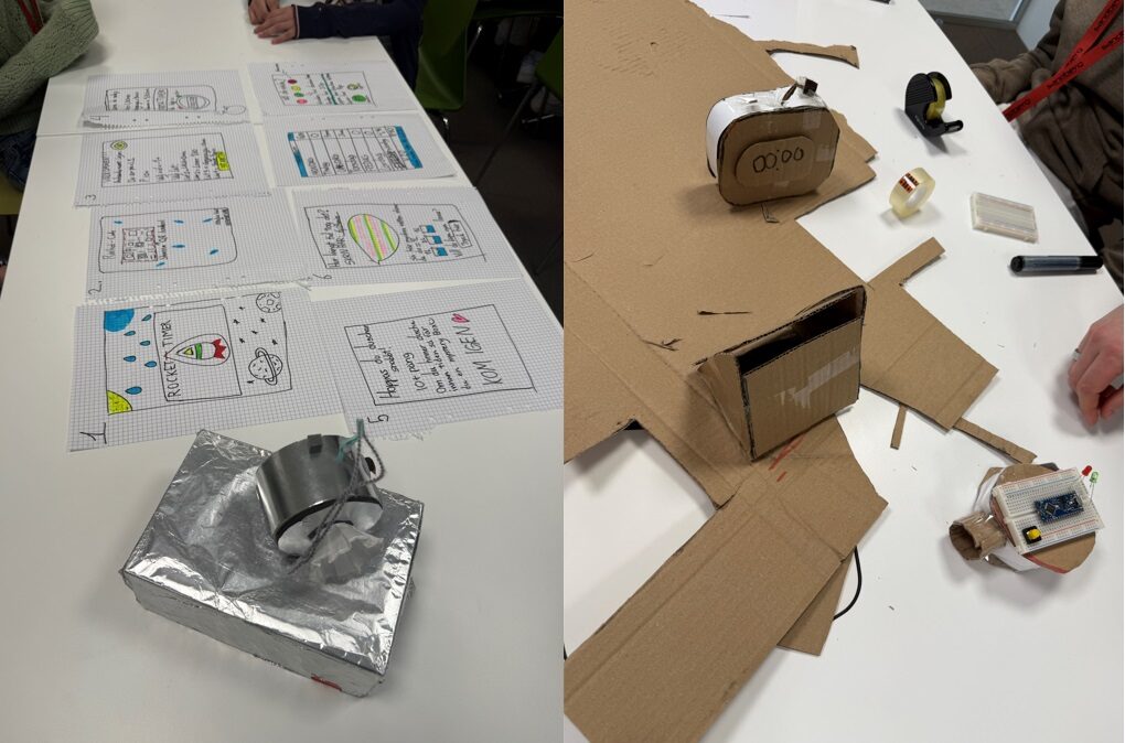 Skisser och en papp-modell av Rocket-timer.