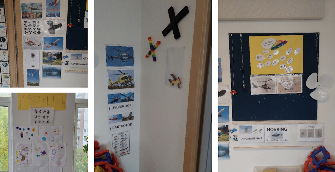 På förskolans processväggar sitter bilder, teckningar och texter.