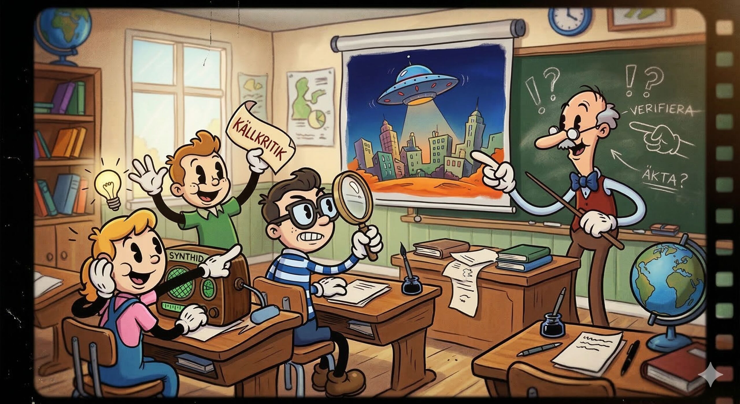 En lärare som arbetar med källkritik i klassrummet